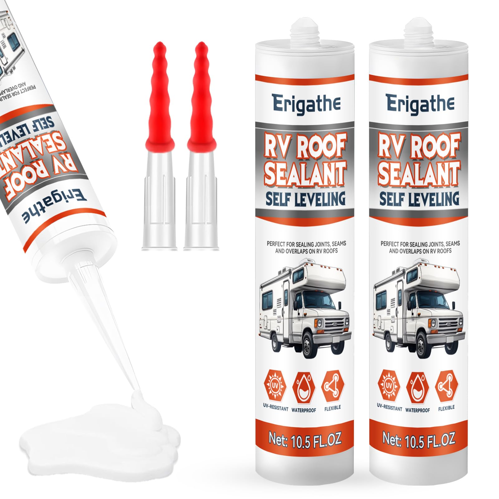 Erigathe Self-Leveling RV Roof Sealant, Lap Caulking for Camper & Trailer, Heavy-Duty Flex, Waterproof, 15 Min Set Time for Repa